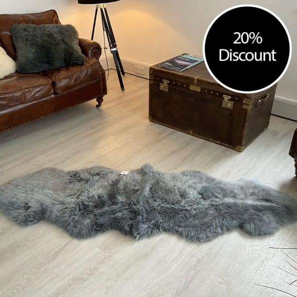 Sheepskin rug, mid grey - double-length 180cm