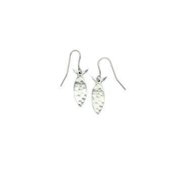 Fish shaped earrings in hammered pewter.  PE2138