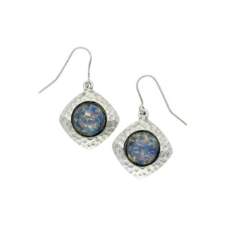 Hammered pewter opalised glass earrings  PE2133