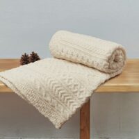 Atlantic Shore Aran design blanket in natural, 100% wool