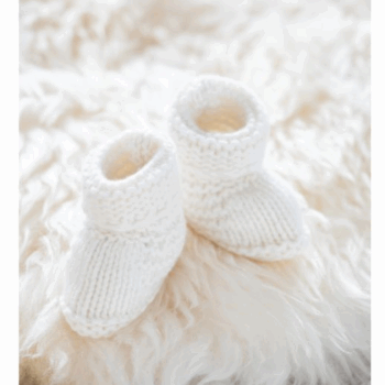 'Sheep by the Sea' hand knitted baby booties in soft cashmere/merino