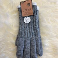 Cosy wool blend cable knit gloves with soft fleece lining - in light grey, mid grey or pink