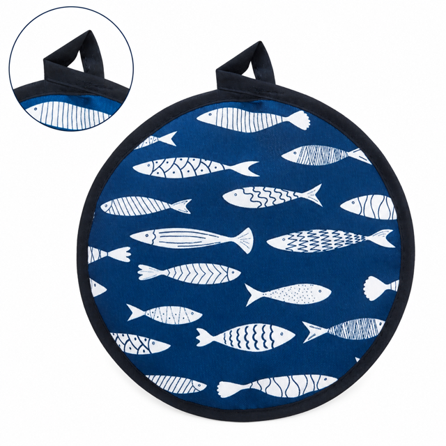 2 Fish Print Round Pot Holders & Hot Pan Pads