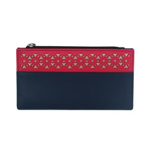 'Kahlie' ladies' large leather purse - navy/pink