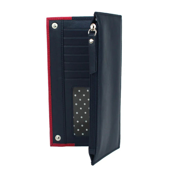 'Kahlie' ladies' large leather purse - navy/pink