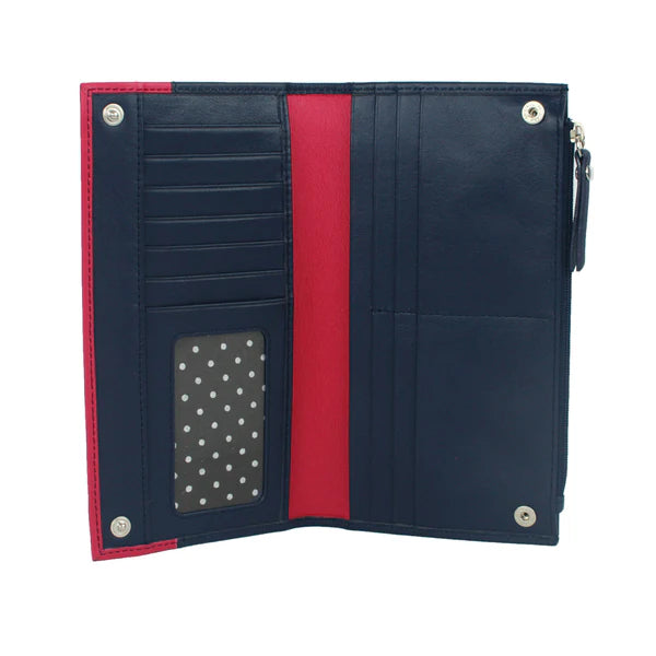 'Kahlie' ladies' large leather purse - navy/pink