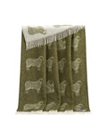 Soft, mossy green sheep design blanket, 100% wool
