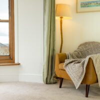 Atlantic Shore Aran design blanket in oatmeal, 100% wool