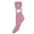 Ladies' soft pink wool blend socks by Joya - single sheep and clouds