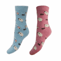Ladies' soft pink or blue wool blend socks by Joya - jumping sheep