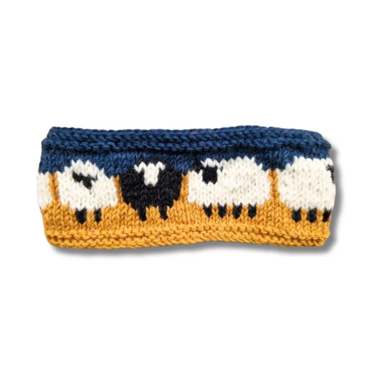 100 % Wool Hand-Knitted Sheep Headband – Fleece Lined, Fair Trade