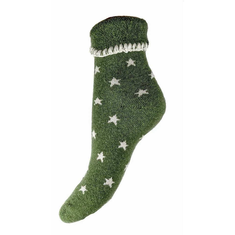 Luxurious Cuff Socks for lounging - Green Stars