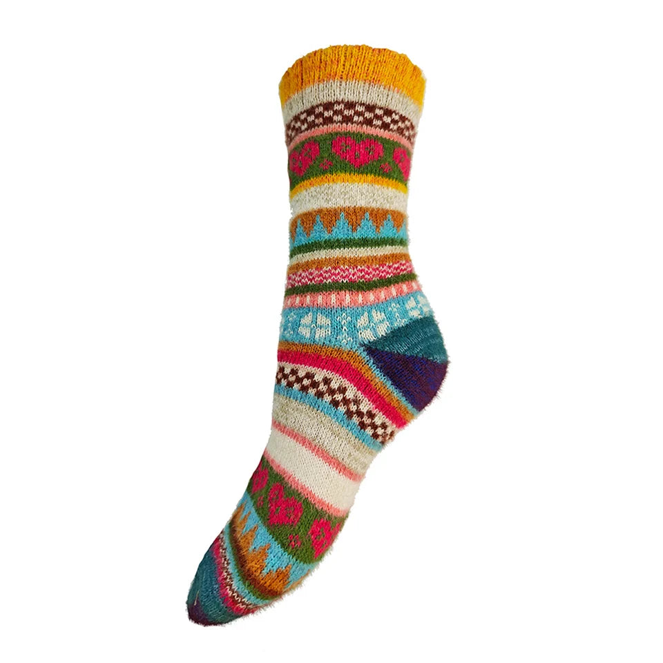 Orange cuff socks with hearts, Scandi style