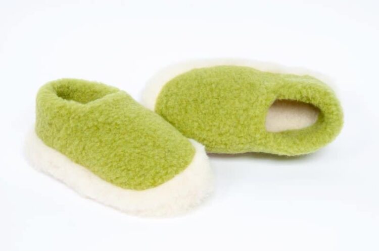 100% Wool Slippers Pea Green