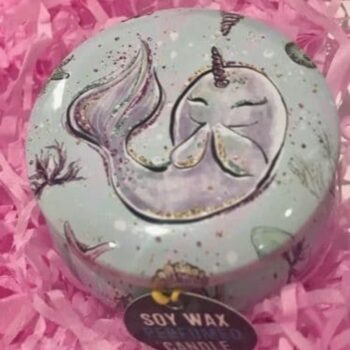 Narwhal Art in a Tin Soy Candle in Gift Bag