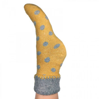 Fluffy Cuff Socks - Mustard Dotty